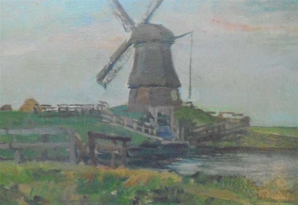 David Schulman.1881-1966.Molen bij Volendam, Edam., Antiek en Kunst, Kunst | Schilderijen | Klassiek, Ophalen of Verzenden