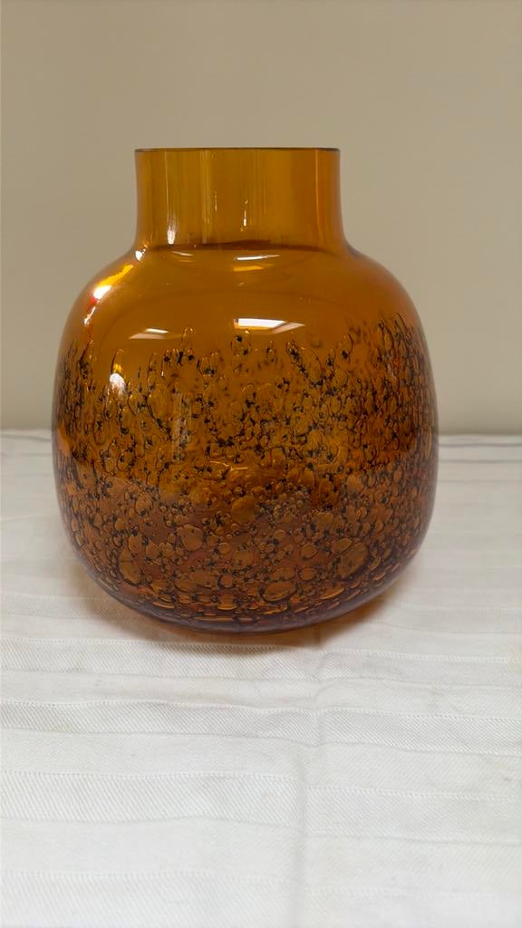 Vintage amberkleurige design vaas met luchtbellen, Ophalen of Verzenden