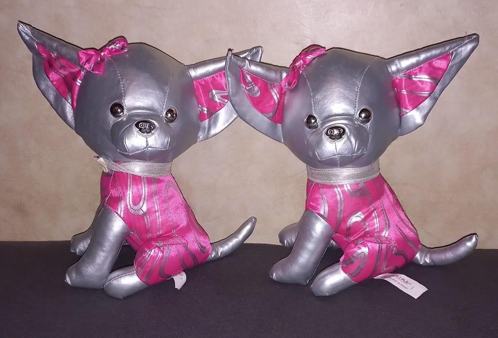 2 Shiny Chihuahua Knuffels -Roze & Zilvergekleurd, Ophalen of Verzenden, Zo goed als nieuw, Hond