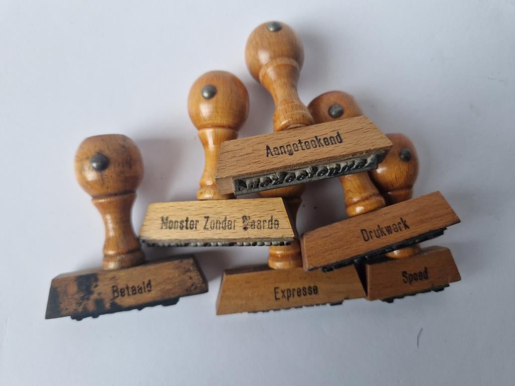 Vintage houten kantoorstempels, Verzenden, Gebruikt, Houten stempel