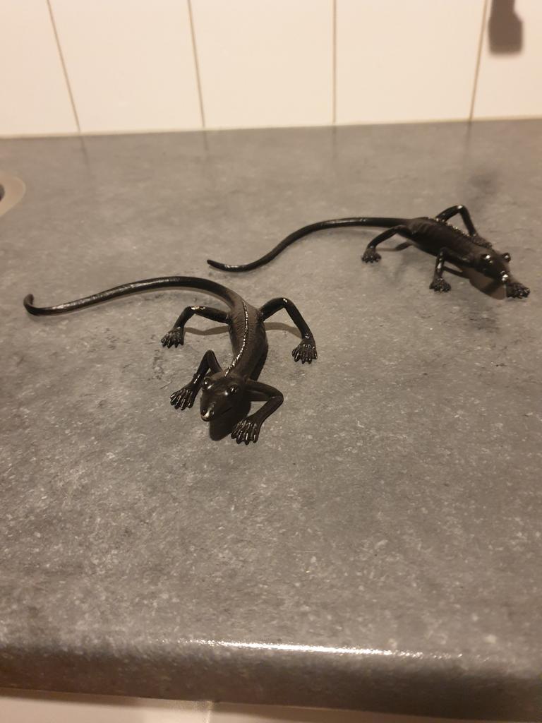 Koperen salamander of reptiel 2stuks, Ophalen of Verzenden