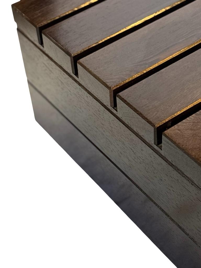 Vintage salontafel slatted latten Wengé massief jaren 70, 100 tot 150 cm, Vintage, 50 tot 100 cm, Zo goed als nieuw