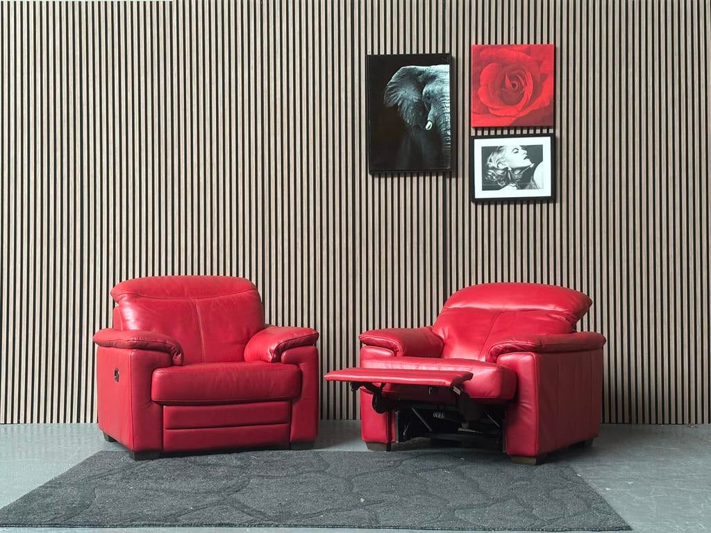 GRATIS LEVERING 2x Relaxfauteuil Montel Leer Rood ZGAN, Huis en Inrichting, Fauteuils, Zo goed als nieuw, Leer, 75 tot 100 cm