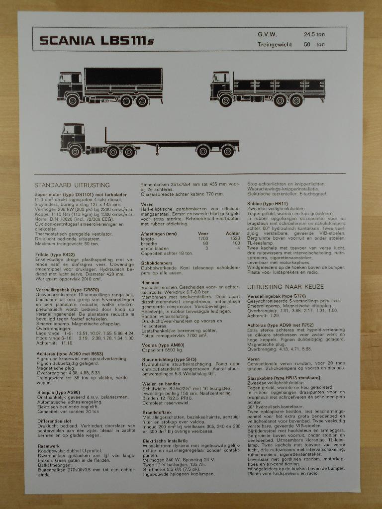 Scania LBS 111 6x2 Technische Specificatie Brochure 1980, Ophalen, Zo goed als nieuw, Overige merken, Scania