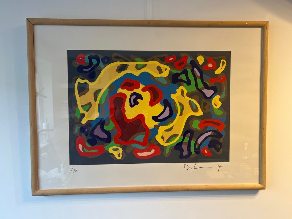 Paul Dijkman Zeefdruk (No.1/90) - Abstracte Compositie roos, Ophalen