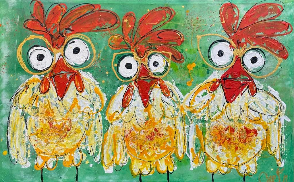 Kippen Schilderij - Humoristisch en Abstract, Ophalen of Verzenden
