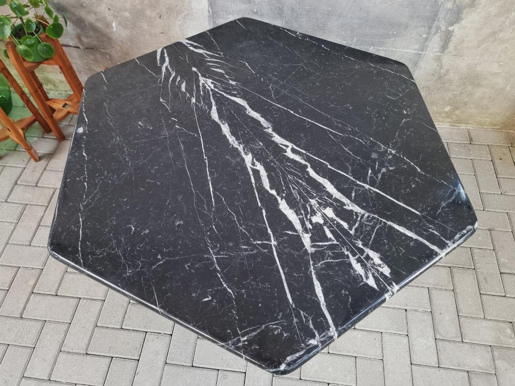 Vintage Zwart Wit Marmeren Eettafel | Uitschuifbare Tafel, Gebruikt, 100 tot 150 cm, Vintage retro Boho, Overige materialen