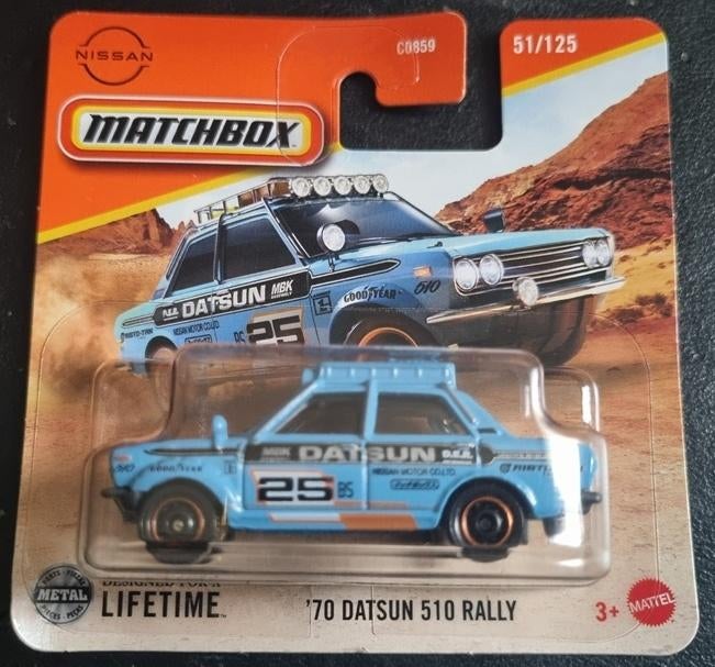 Matchbox 70 Datsun 510 rally in blauw, Ophalen of Verzenden, Nieuw, Auto
