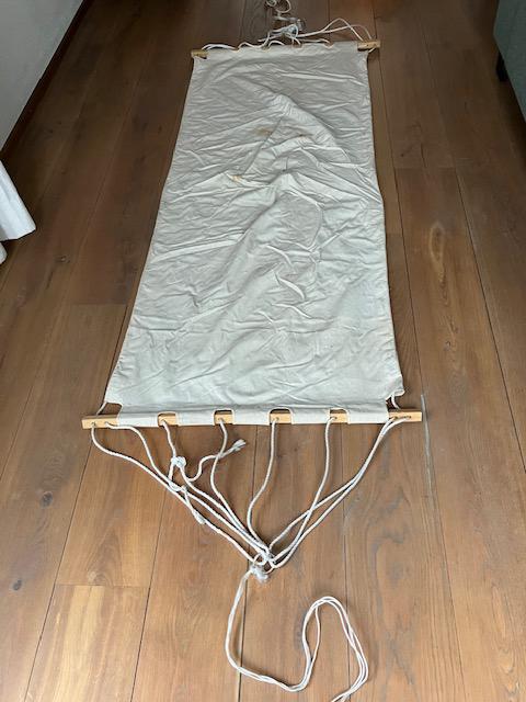 Hangmat beige stof eenpersoons, Tuin en Terras, Hangmatten, Ophalen of Verzenden, Gebruikt, Eenpersoons