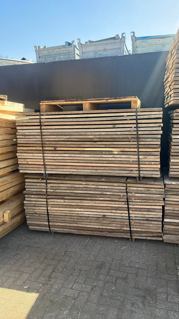 Gebruikt Steigerhout 2 m €3 pm, Doe-het-zelf en Verbouw, Platen en Panelen, Ophalen, Rvwerkt@gmail.com, Zo goed als nieuw, Rv werkt