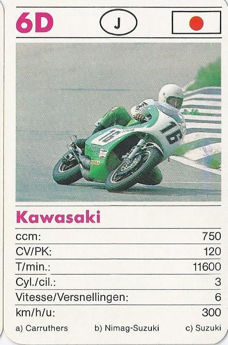 Kw1816 -- 6d motorkaartje kawasaki, Ophalen of Verzenden, Zo goed als nieuw, Motoren