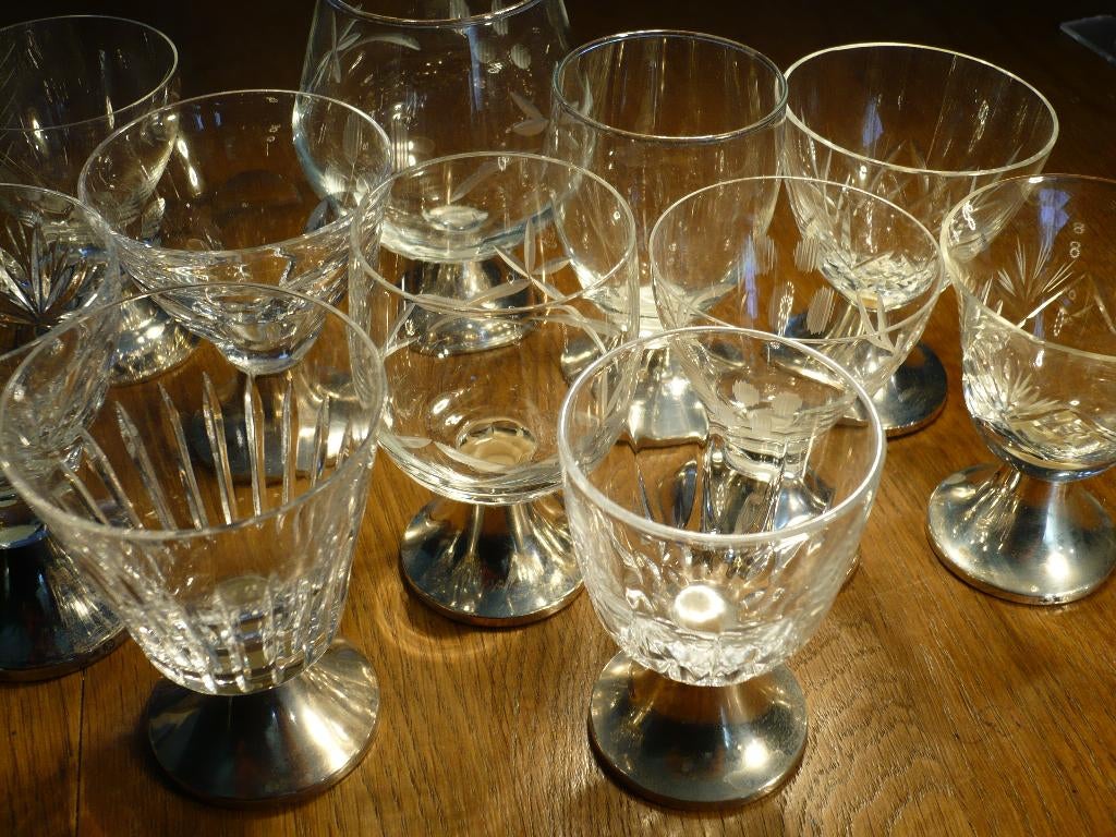 Prachtige kristallen glazen met zilveren voet, 11 stuks., Ophalen of Verzenden, Zilver