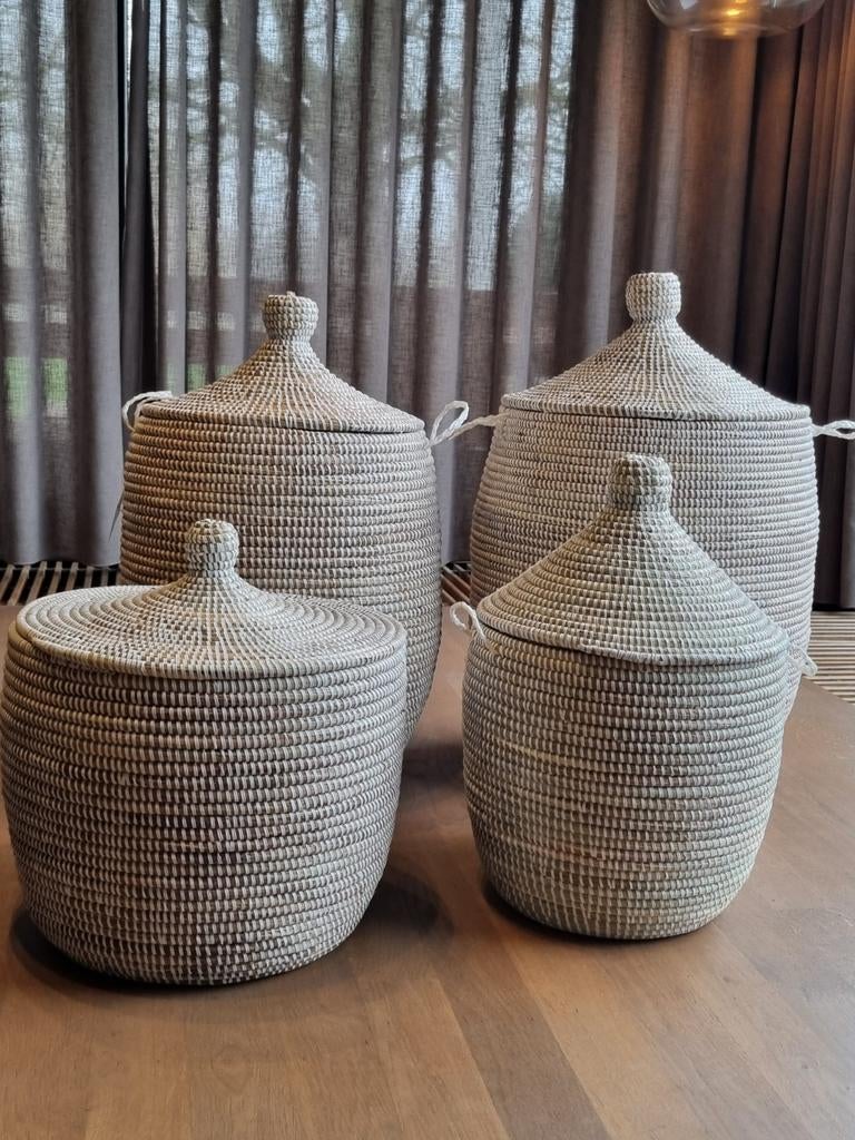 Set witte afrikaanse handgemaakte zeegras manden fairtrade, Huis en Inrichting, Ophalen of Verzenden, Nieuw, Rechthoekig, Mand