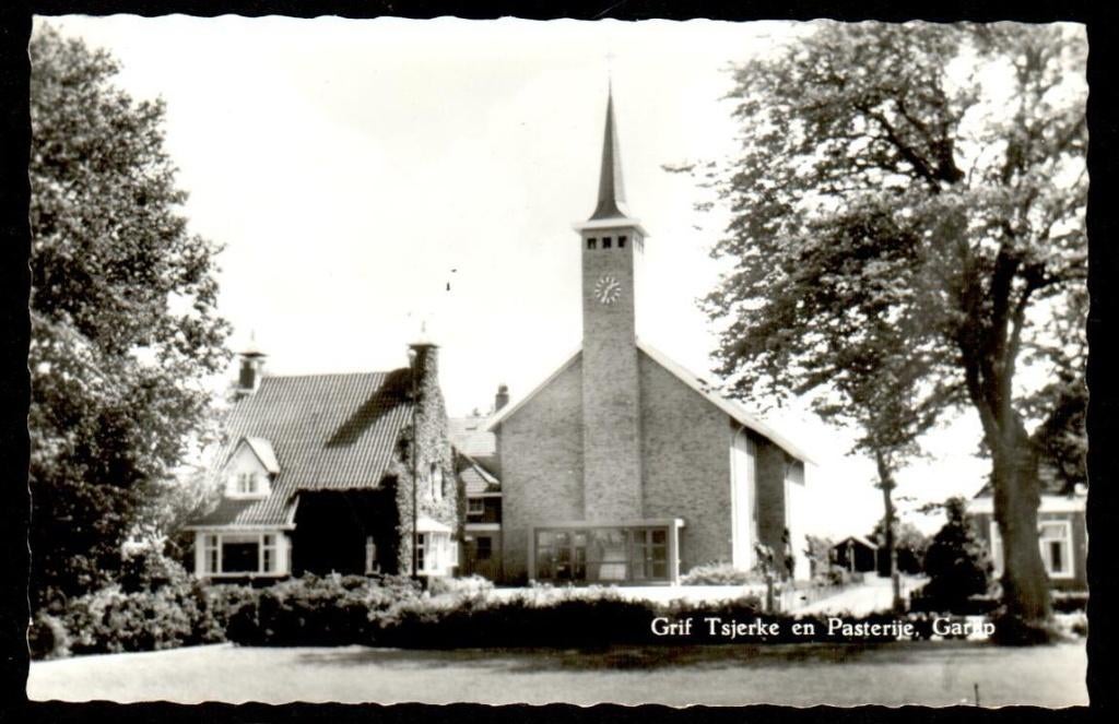 Oude ansicht - Garijp - Grif Tsjerke en Pasterije - Frl., Verzamelen, Ophalen of Verzenden, 1940 tot 1960, Ongelopen, Friesland