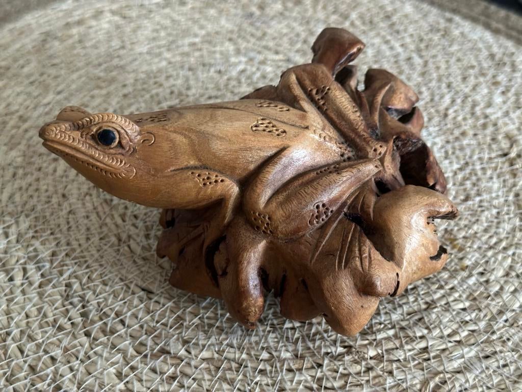 Houten Kikker Sculptuur, Antiek en Kunst, Ophalen of Verzenden