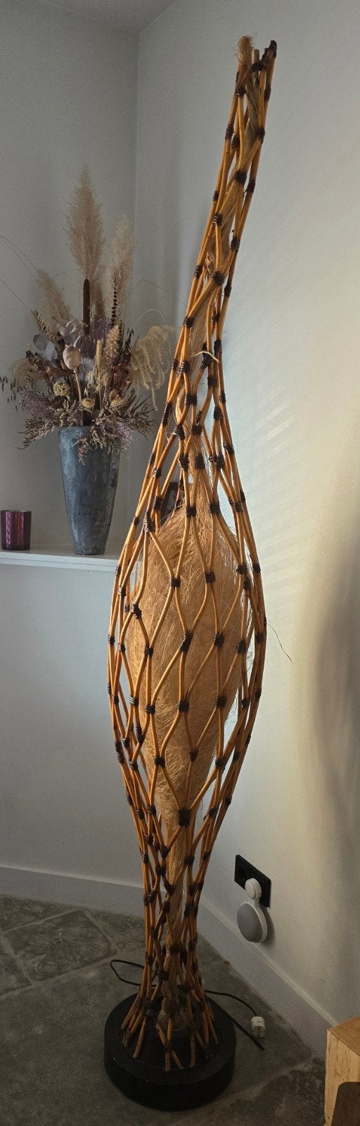 Bamboe rotan vloerlamp, Ophalen, Zo goed als nieuw, Bruin, Overige materialen