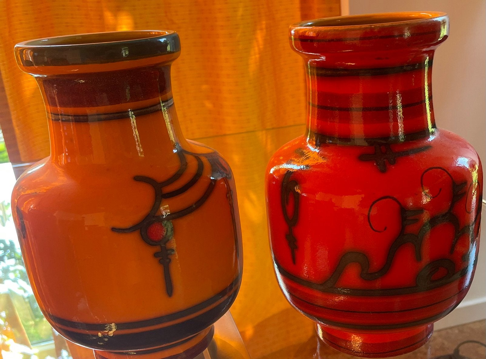 Set van 2 Vintage Flora Gouda vazen – Decor Tokio – Jaren 70, Ophalen of Verzenden, Zo goed als nieuw, Oranje