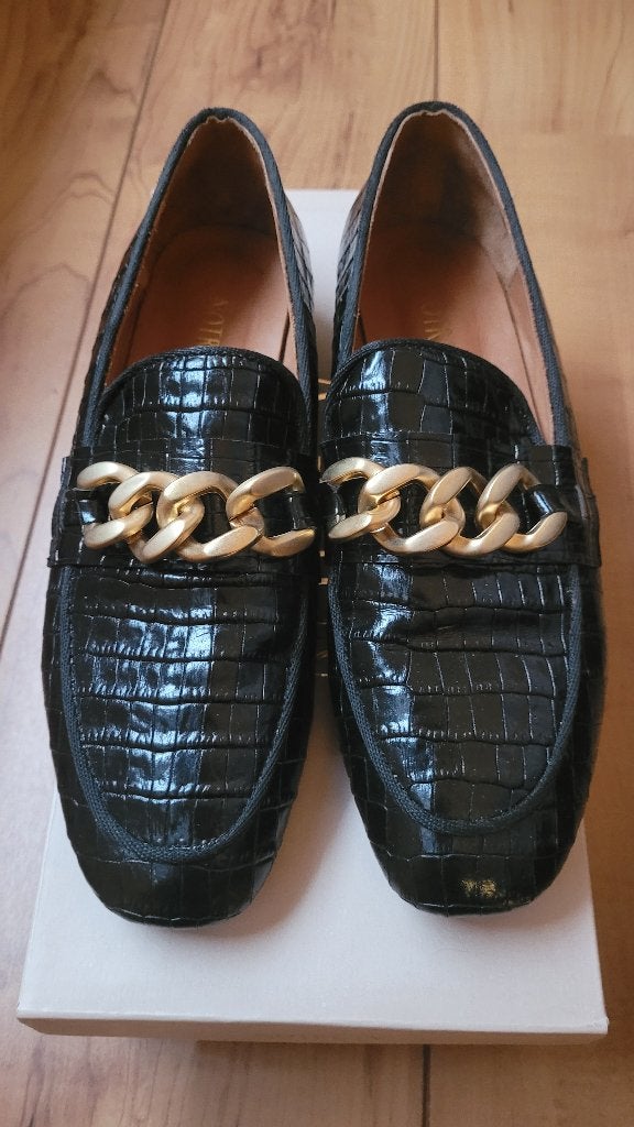 Notre-V leren loafers zwart kroko 37, Kleding | Dames, Notre-V, Ophalen of Verzenden, Zo goed als nieuw, Instappers