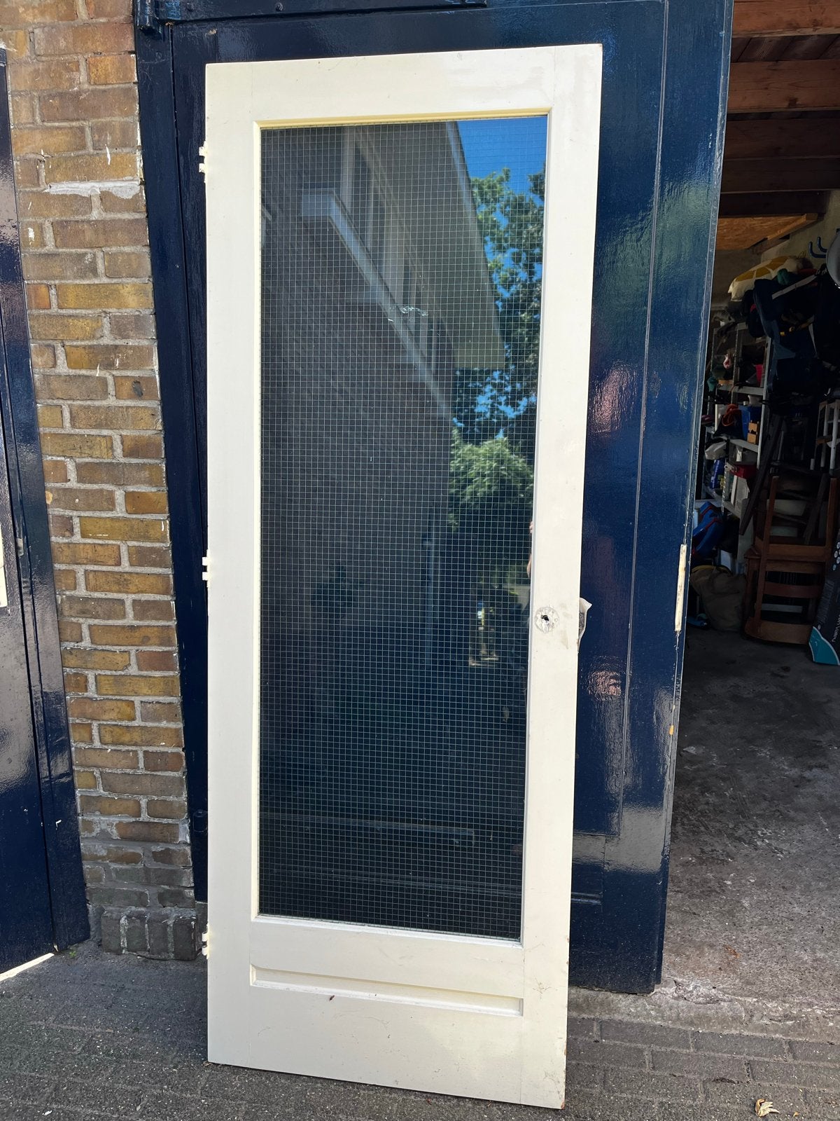 Witte binnendeur met draadglas, Gebruikt, 80 tot 100 cm, Ophalen of Verzenden, Buitendeur