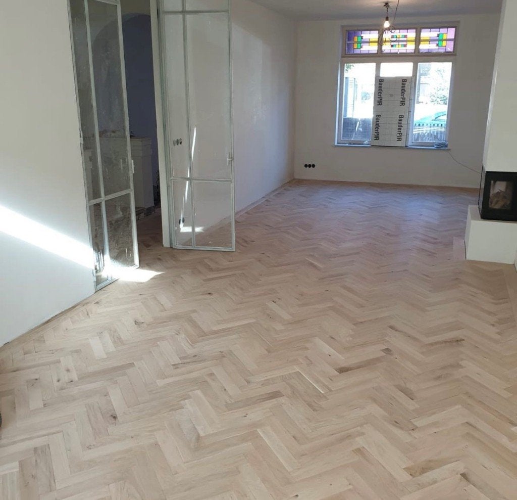 Restpartij eiken visgraat of blokpatroon 17,15 m2, Ophalen, Gebruikt, 75 m² of meer, Overige typen