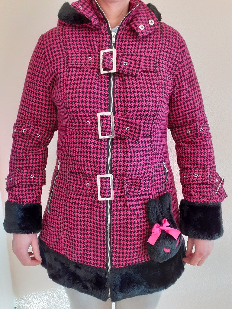Dames Winterjas met Capuchon Hell Bunny Zwart/Fuchsia 40/42, Ophalen, Zwart, Maat 42/44 (L), Zo goed als nieuw