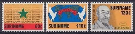 Suriname 528/30 postfris 100 jaar Esperanto 1987, Postzegels en Munten, Ophalen of Verzenden, Postfris