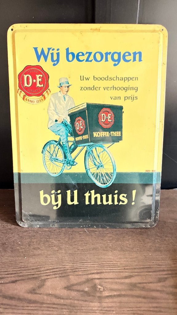 Oud Douwe Egberts reclamebord – Wij bezorgen bij U thuis, Verzamelen, Ophalen, Gebruikt, Reclamebord