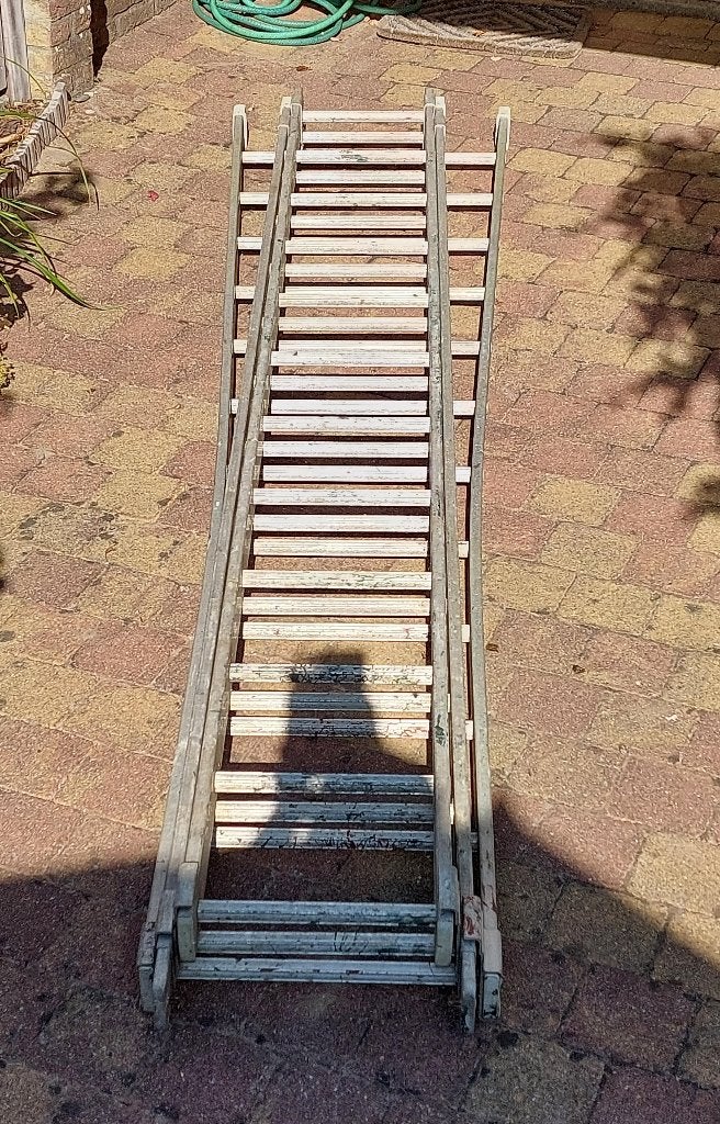 Robuuste uitschuifbare aluminium ladder (2x3m, 1x2.9m), Doe-het-zelf en Verbouw, Ladders en Trappen, Ophalen, Gebruikt, Ladder