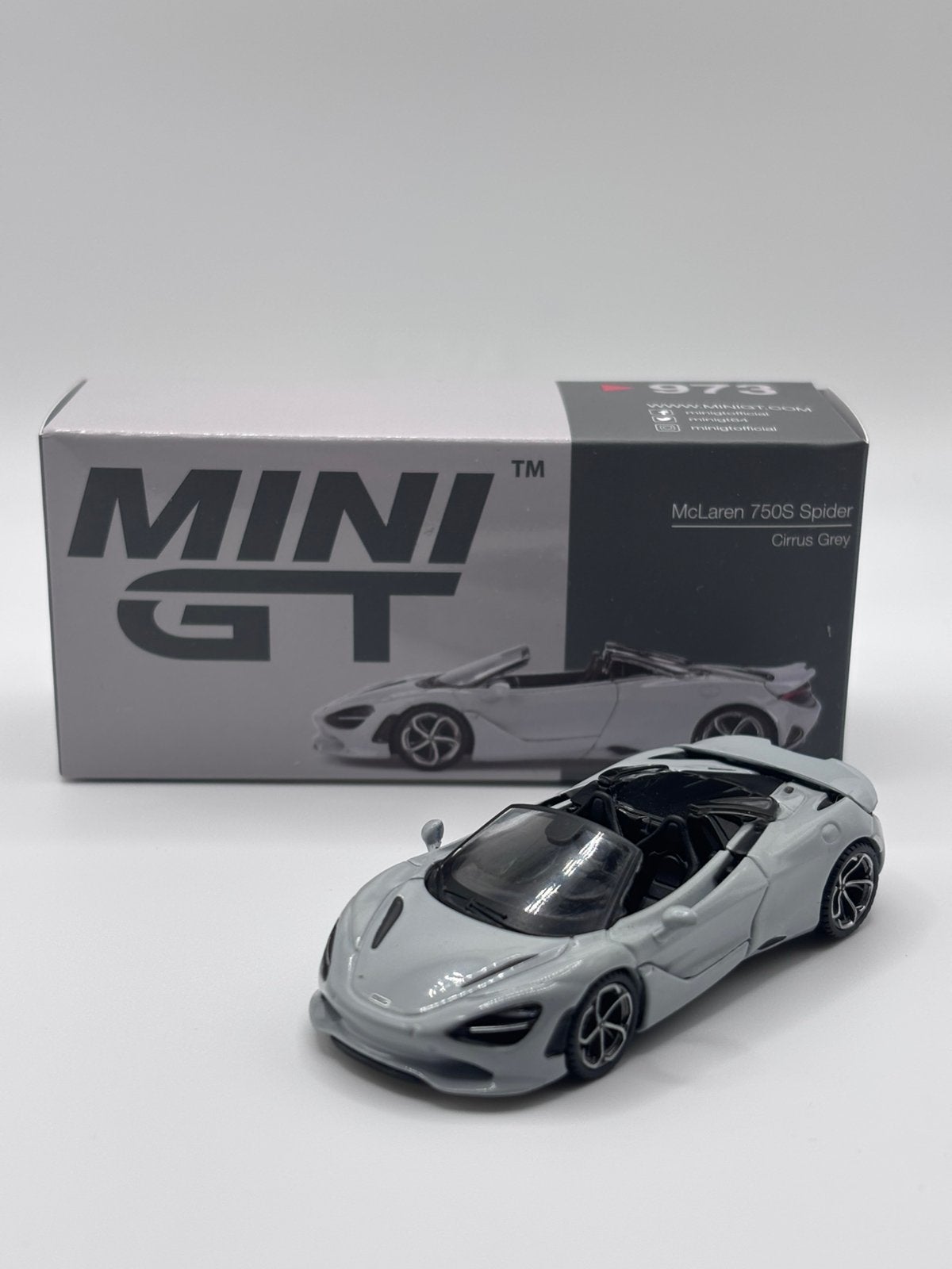 Mini GT - McLaren 750S Spider Cirrus Grey, Www.rubensmodelautos.nl, Auto, Nieuw, Ophalen of Verzenden