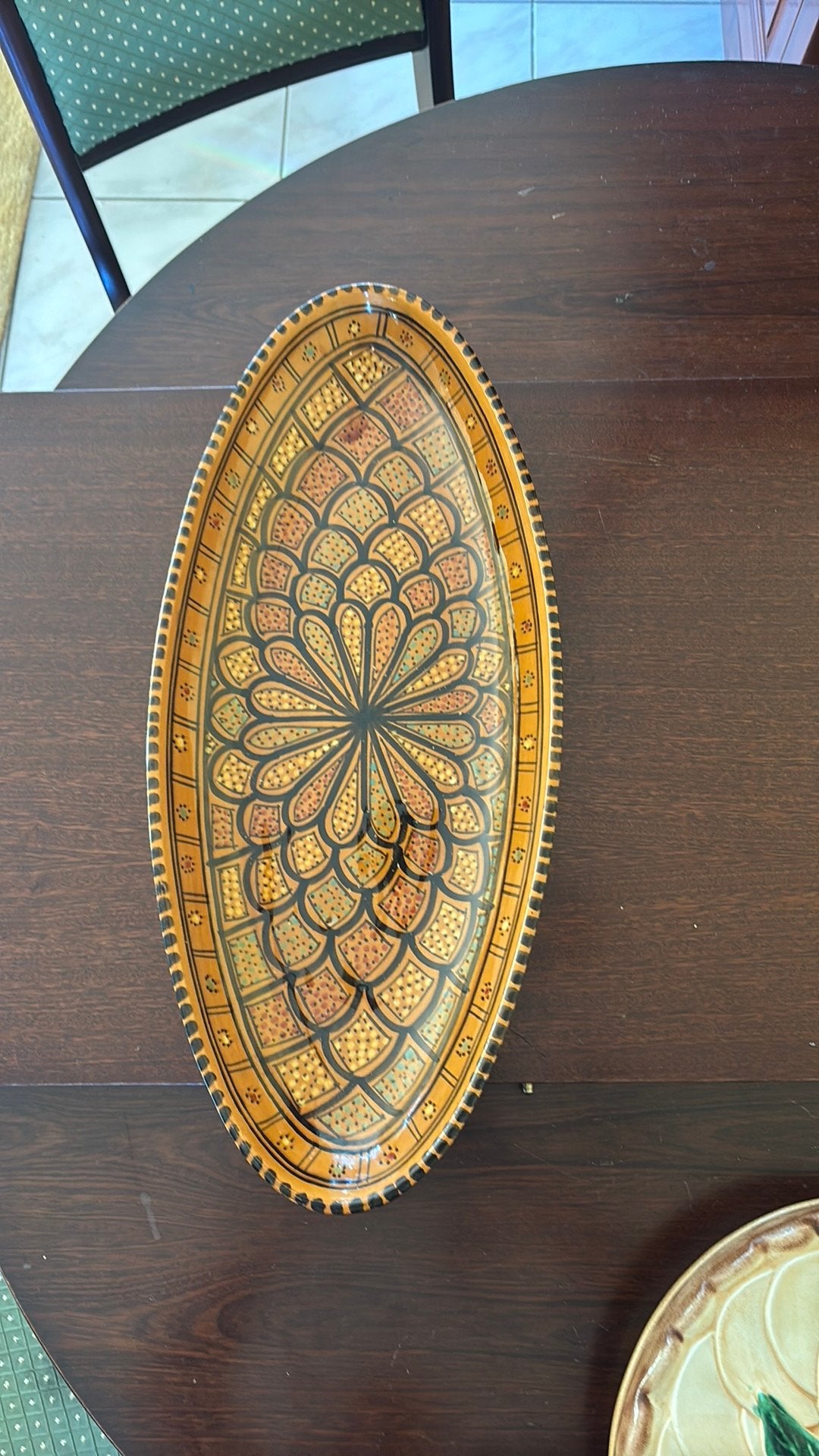 Marokkaanse Serveerschaal XL - Handbeschilderd - 55 cm, Ophalen, Decoratieve rand, Ovaal, Glas