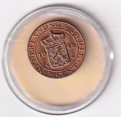Nederlands Indie 1/2 Cent  1945 PP Prachtig Plus, Verzenden, Zilver, Overige waardes, Koningin Wilhelmina