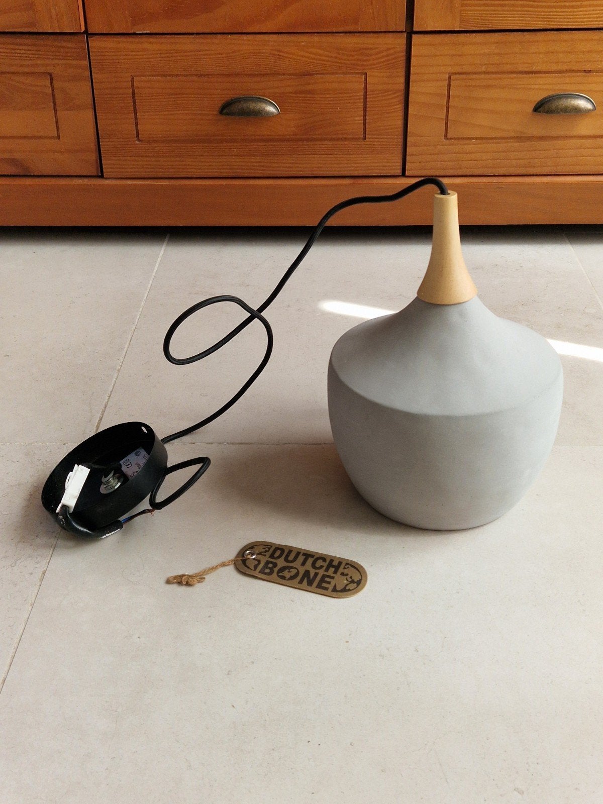 Zuiver Lamp Pendant Cradle Caraffe - Beton & Eikenhout, Hout, Nieuw, Industrieel, Robuust, Eigentijds, E27 (groot)