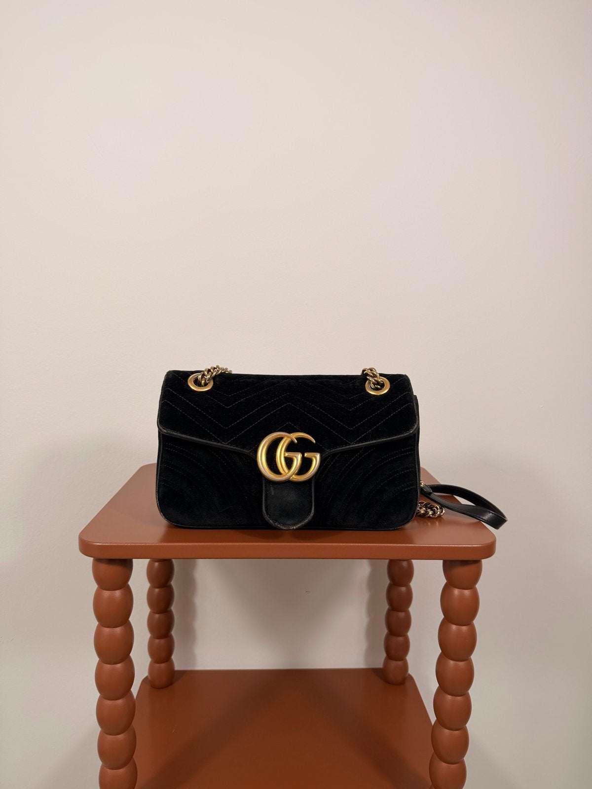 Gucci Marmont fluwelen schoudertas zwart, Ophalen of Verzenden, Gebruikt, Zwart, Schoudertasje