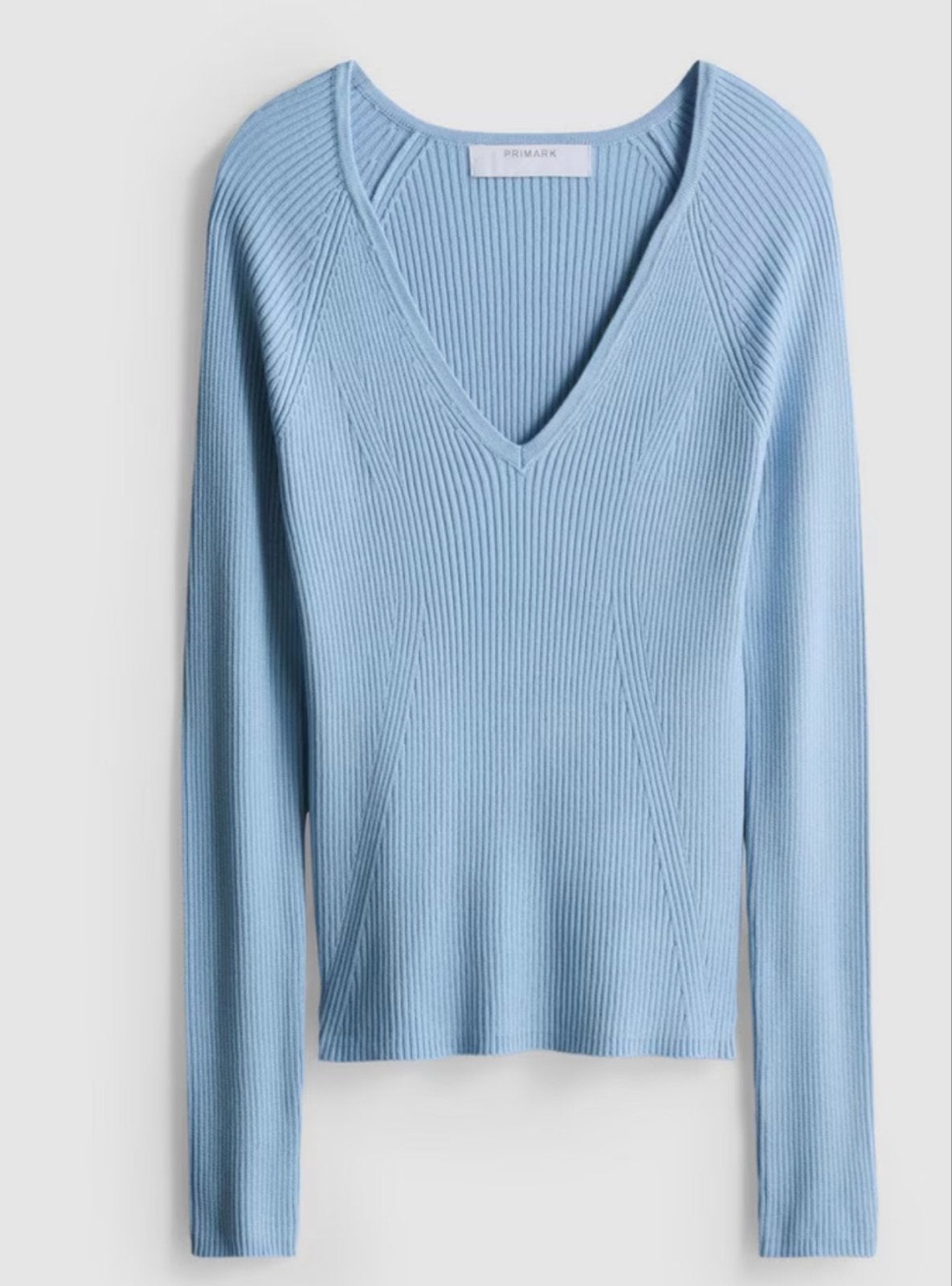 Lichtblauwe geribbelde trui met V-hals - Primark, Ophalen of Verzenden, Nieuw, Maat 46/48 (XL) of groter, Blauw