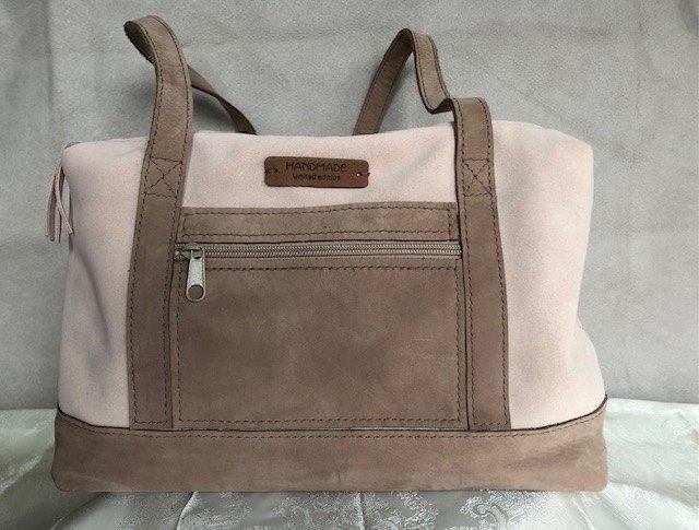 Leren dames handtas, lichtbruin/ecru, Sieraden, Tassen en Uiterlijk, Tassen | Damestassen, Ophalen of Verzenden, Bruin, Handtas