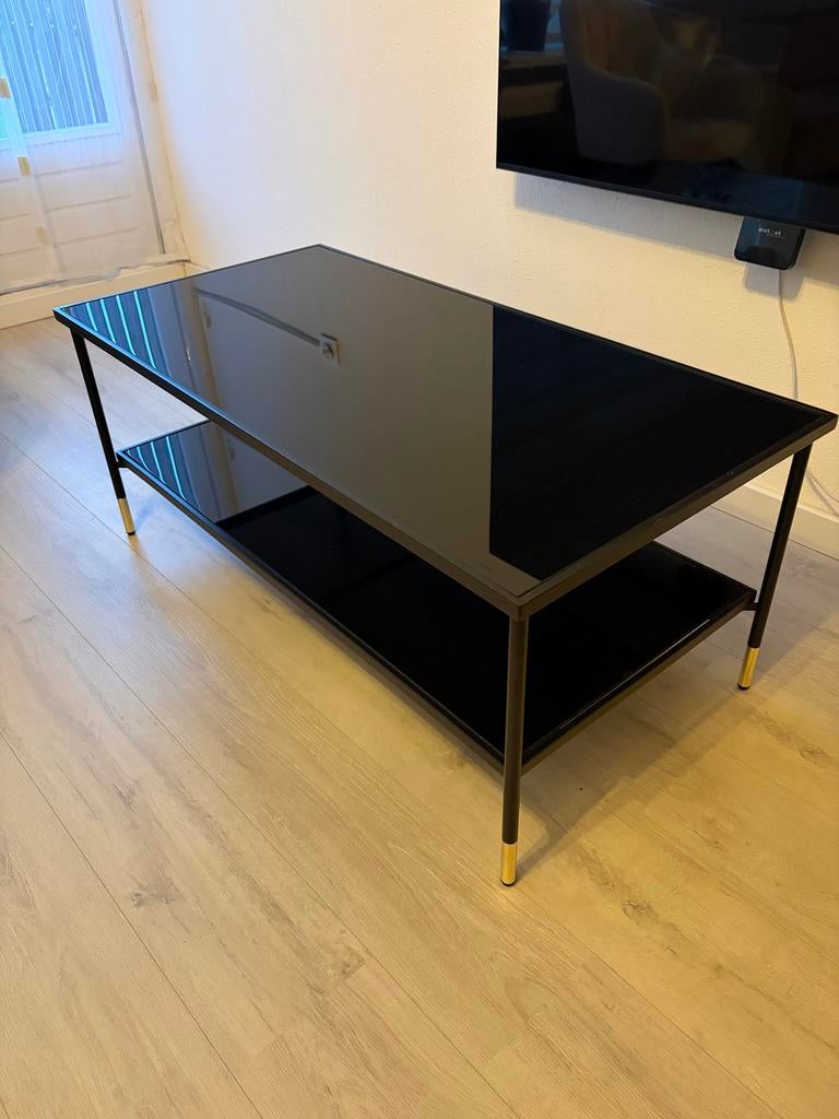 Zwarte salontafel met glazen blad, 100 tot 150 cm, Minder dan 50 cm, Rechthoekig, 50 tot 100 cm