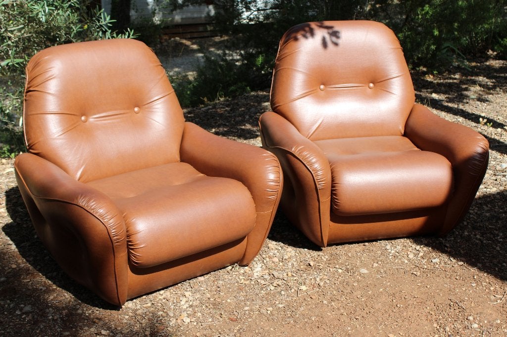Brocante - Set van 2 luie stoelen / relax-fauteuils!, Ophalen, Gebruikt, Hout, 75 tot 100 cm