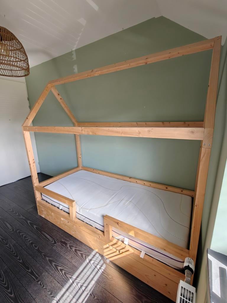 Eenpersoons bed 90x200 met uitschuifbaar onderbed, Ophalen, Gebruikt, 180 cm of meer, 85 tot 100 cm