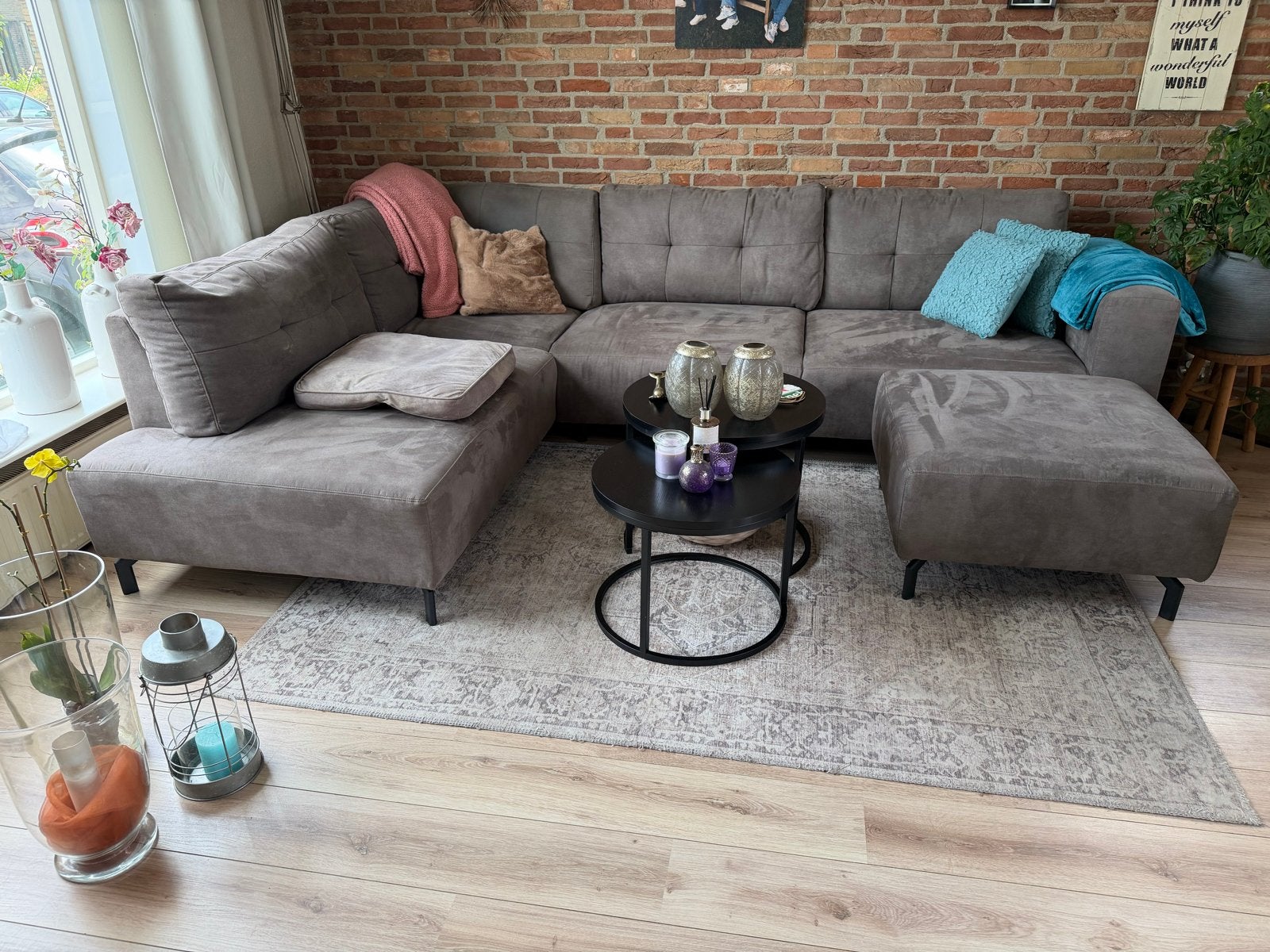 Hoekbank met loungedeel en hocker - Grijs, Ophalen, Gebruikt, Hoekbank, 300 cm of meer