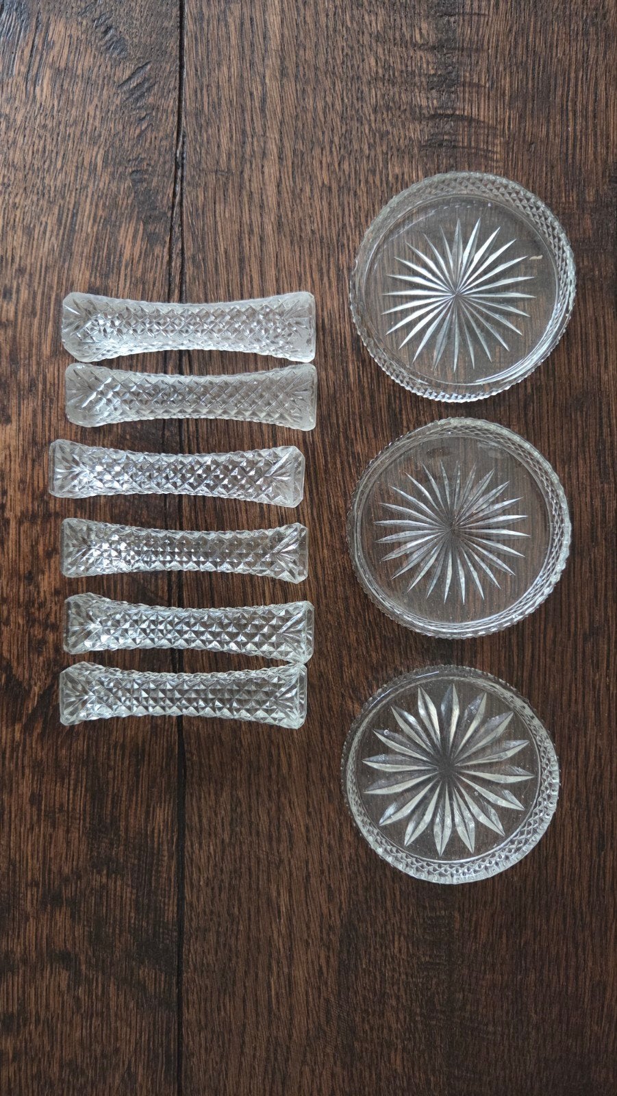 6 kristallen messenleggers en 3 onderzetters, Antiek en Kunst, Ophalen of Verzenden