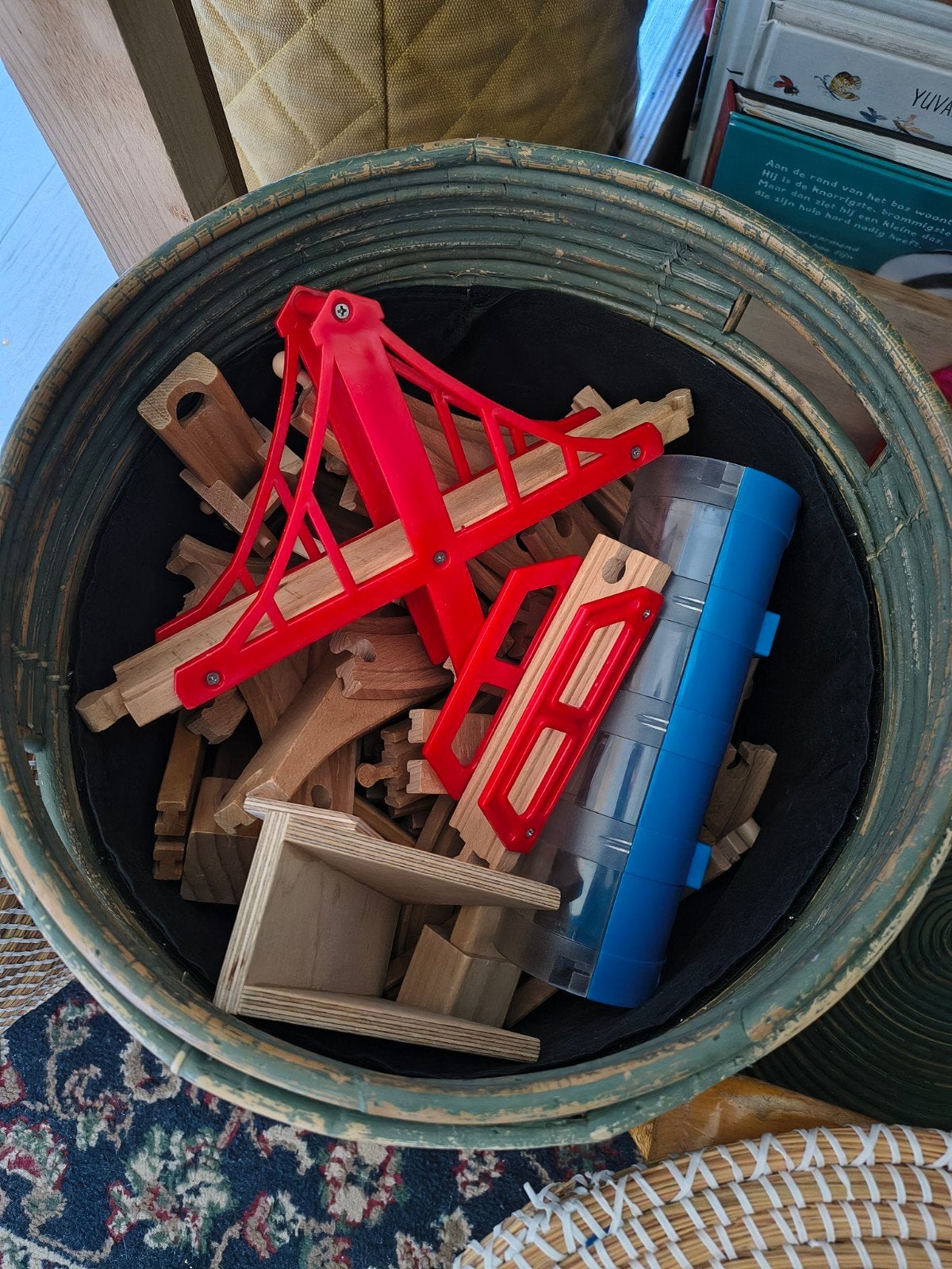 Houten spoorbaan met accessoires, Ophalen, Gebruikt, Rij- of Hobbelspeelgoed