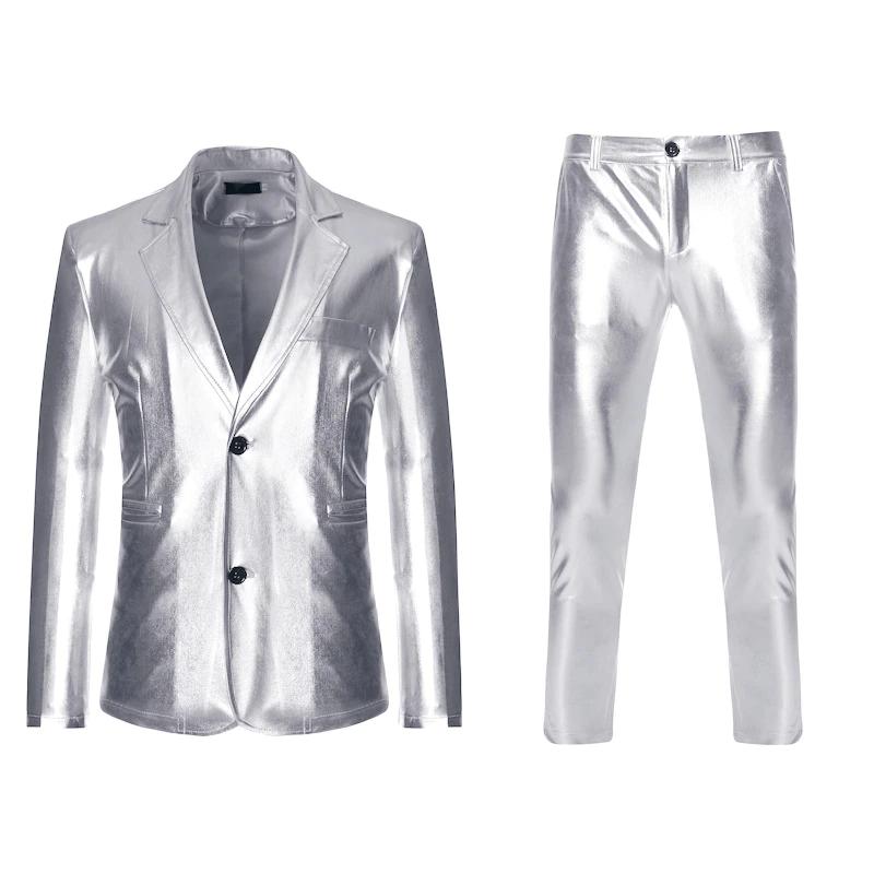 Heren zilveren kostuum pak blazer zilver colbert broek feest, Verzenden, Nieuw, Overige maten, Overige kleuren