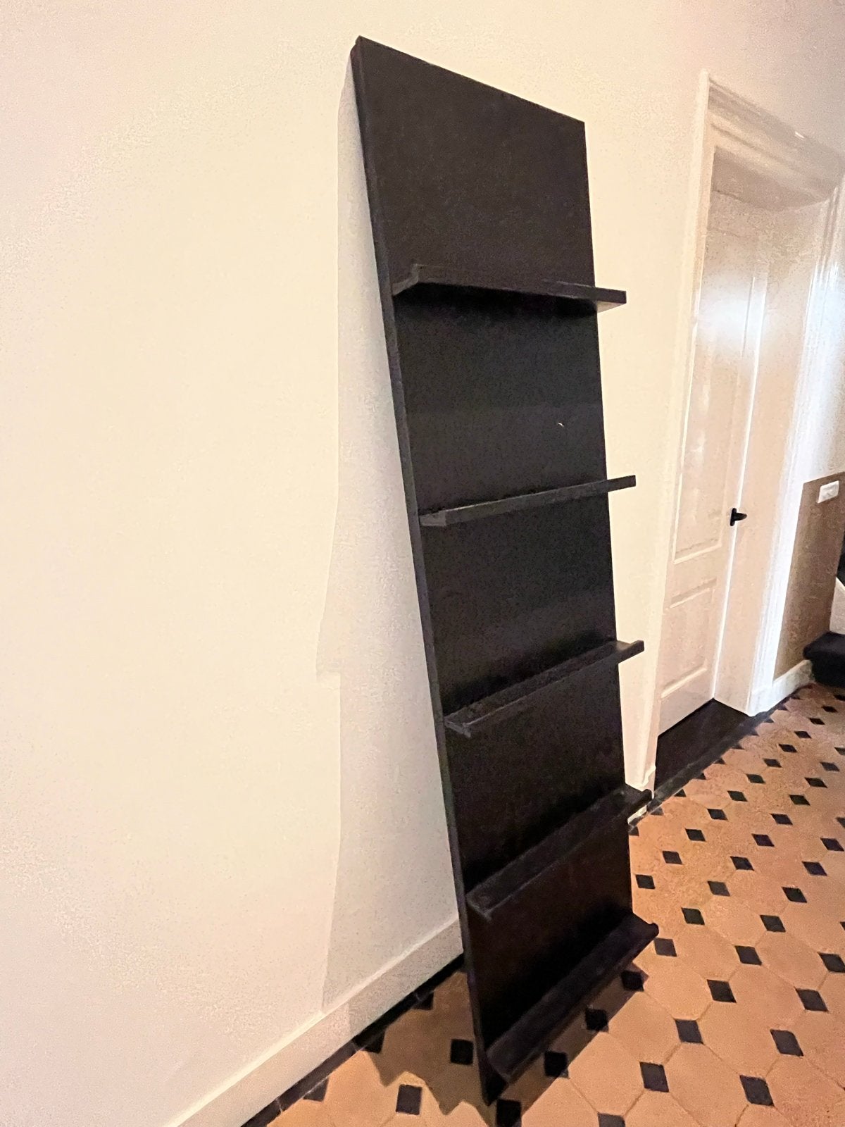 Zwart wandrek / boekenrek met 5 planken, Ophalen, Minder dan 50 cm, Gebruikt, 200 cm of meer