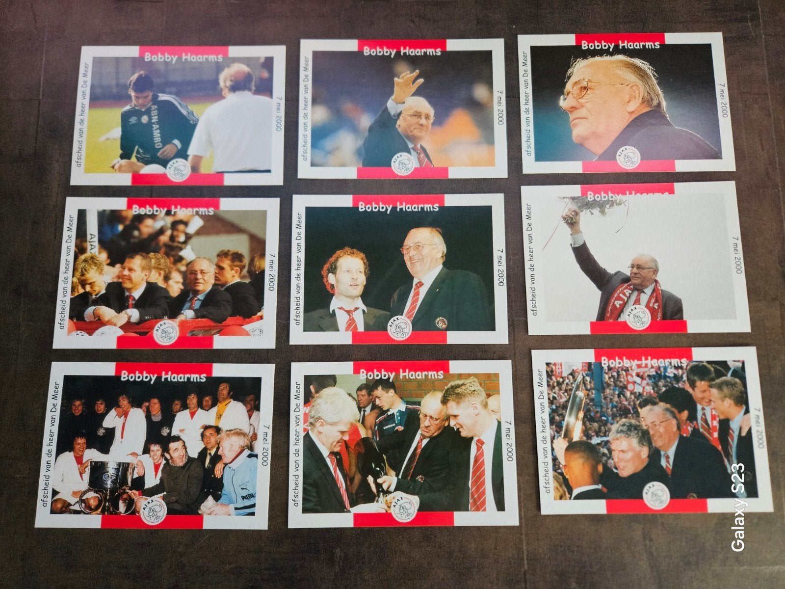 Afscheidskaarten ajax bobby harms 7 mei 2000 complete set, Ophalen of Verzenden, Zo goed als nieuw, Ajax