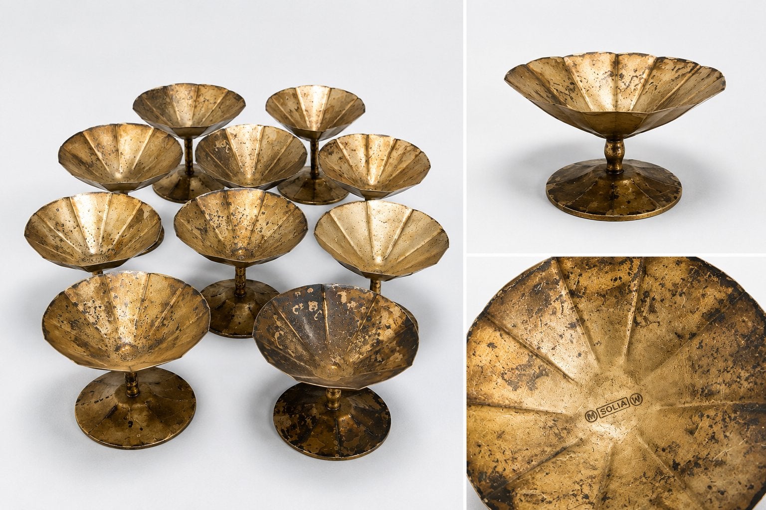 Verzilverde Sola 100 ijscoupes met patina 8 st, Ophalen of Verzenden