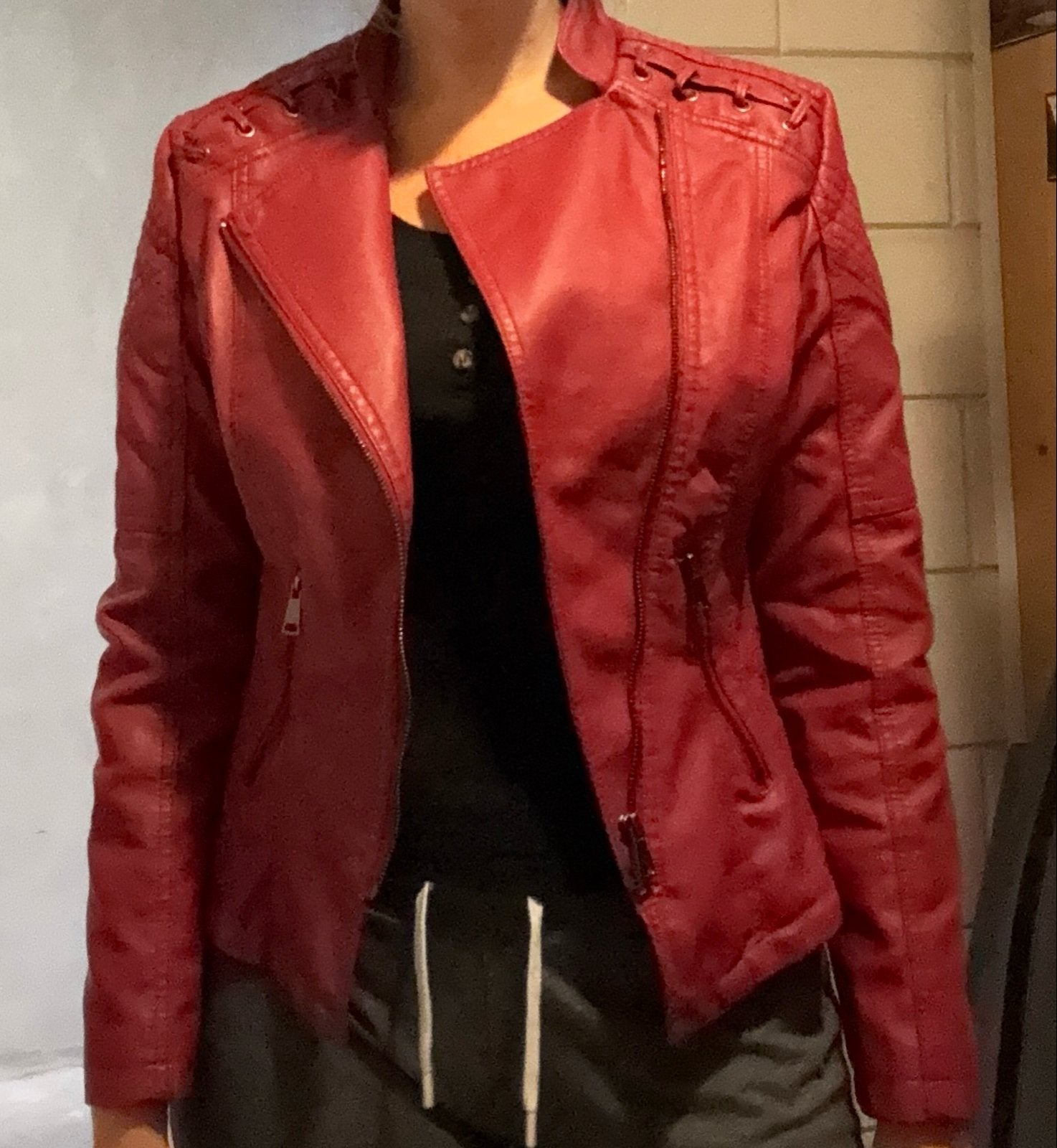 Rood PU Leren Bikerjack - Stijlvol en Comfortabel, Kleding | Dames, Ophalen of Verzenden, Gedragen, Maat 38/40 (M), Rood