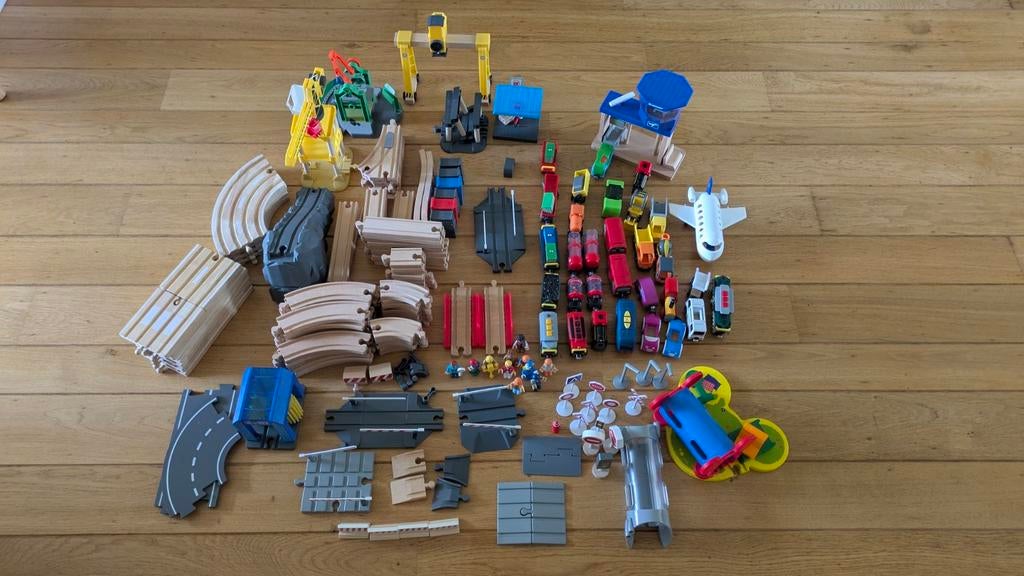 Grote Houten treinset treinspoor en voertuigen Playtive Lidl, Ophalen, Gebruikt
