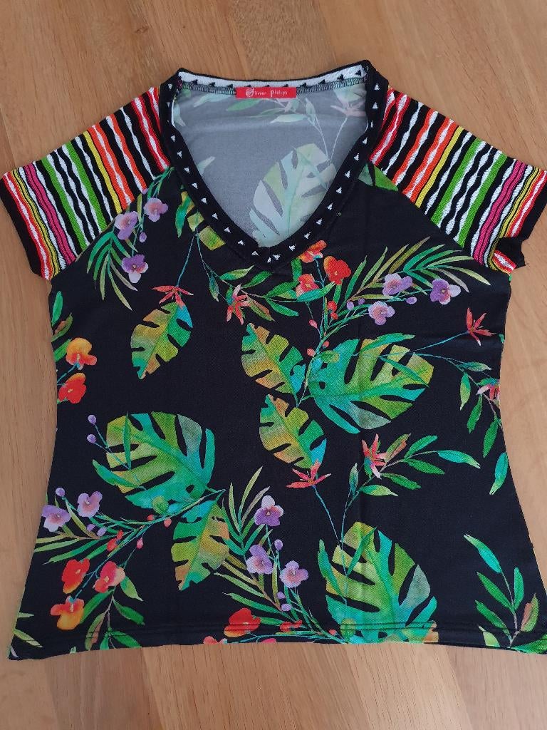 zwart shirt met bladerenprint, Maat 38/40 (M), Olivier Philips, Zwart, Ophalen of Verzenden