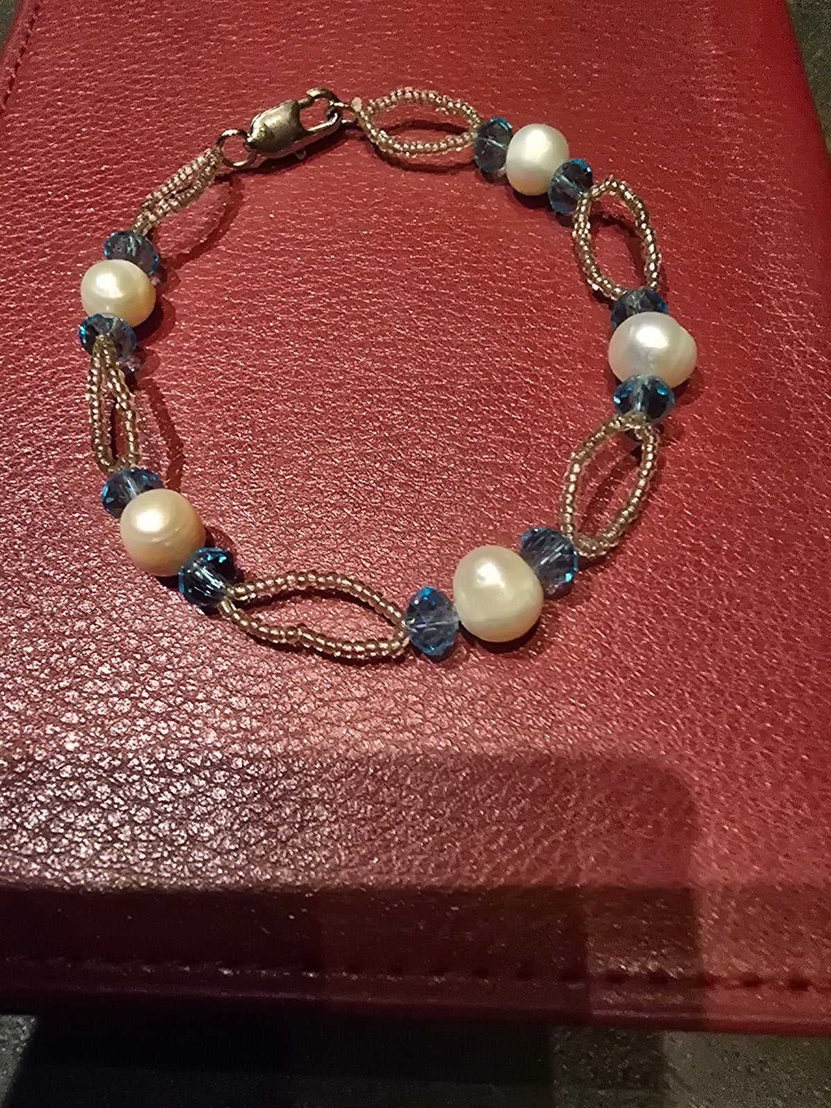 Elegante Armband met Zoetwaterparels en Blauwe Kristallen, Overige materialen, Blauw, Nieuw, Met bedels of kralen