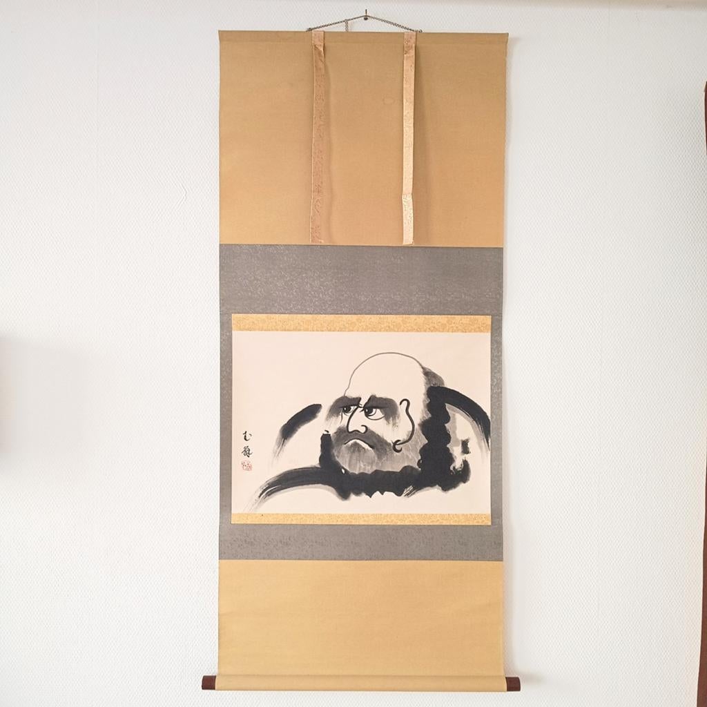 Japanse zen scroll rolschildering Daruma / Bodhidharma, Antiek en Kunst, Ophalen of Verzenden